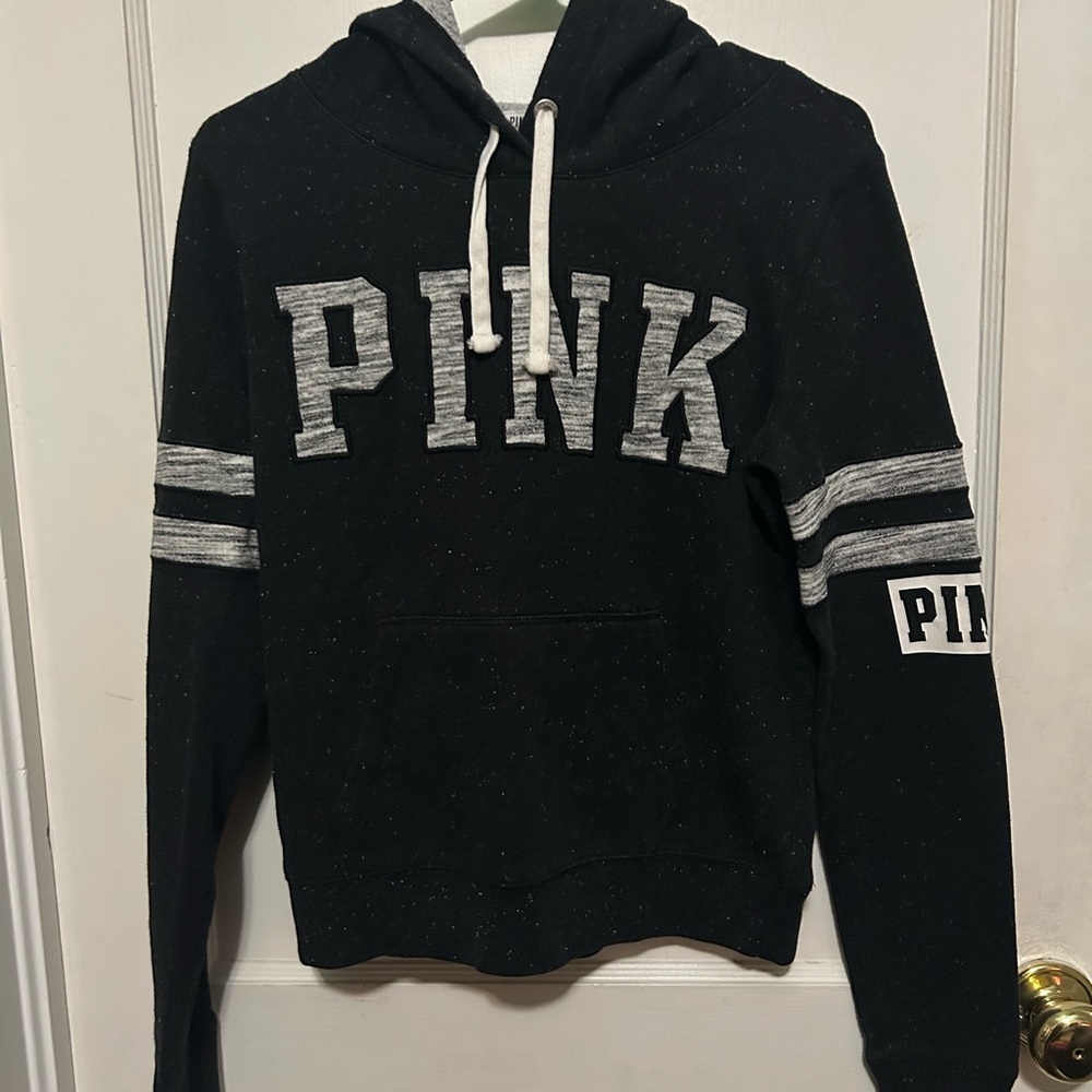 Y2K Victoria’s Secret Black and Gray Hoodie Sweater